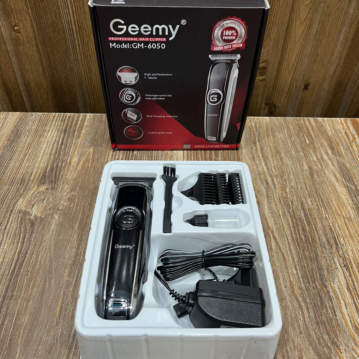 Geemy GM-6050 Professional Hair Clipper – Cordless Rechargeable Trimmer
