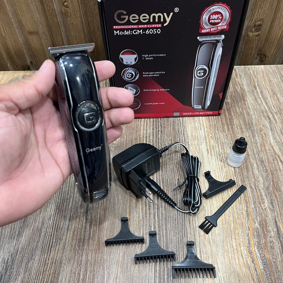Geemy GM-6050 Professional Hair Clipper – Cordless Rechargeable Trimmer