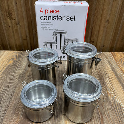4-Piece Stainless Steel Airtight Canister Set with Clear Flip-Top Lids
