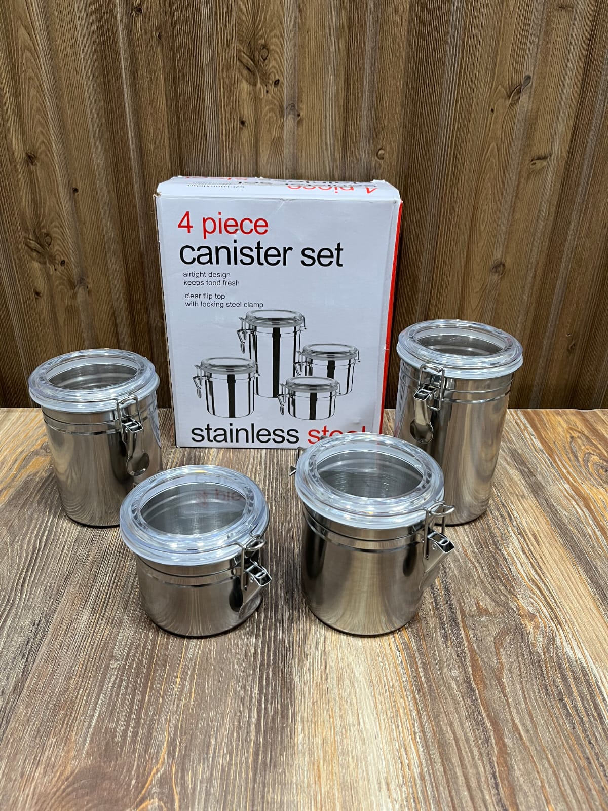 4-Piece Stainless Steel Airtight Canister Set with Clear Flip-Top Lids