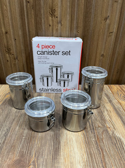 4-Piece Stainless Steel Airtight Canister Set with Clear Flip-Top Lids