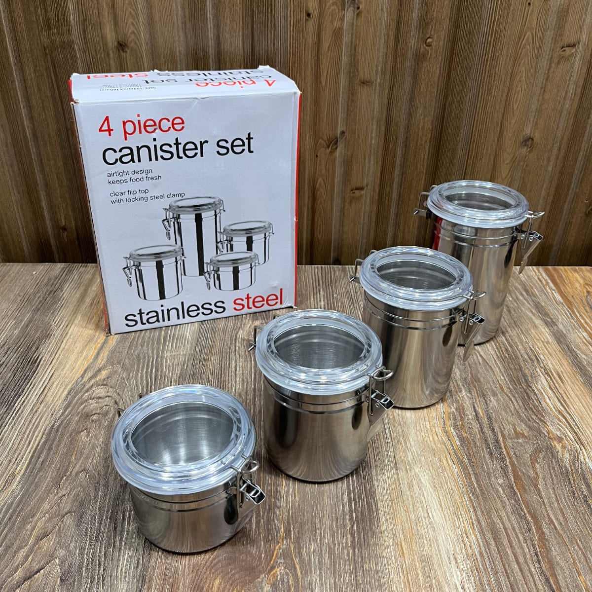 4-Piece Stainless Steel Airtight Canister Set with Clear Flip-Top Lids