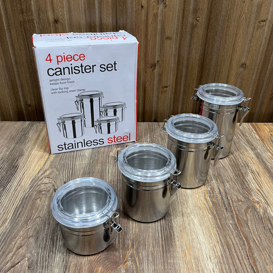 4-Piece Stainless Steel Airtight Canister Set with Clear Flip-Top Lids