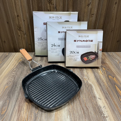 Synmore Non-Stick Grill Pan with Medical Stone Coating – Foldable Handle