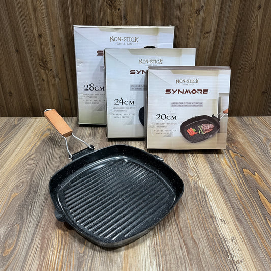 Synmore Non-Stick Grill Pan with Medical Stone Coating – Foldable Handle