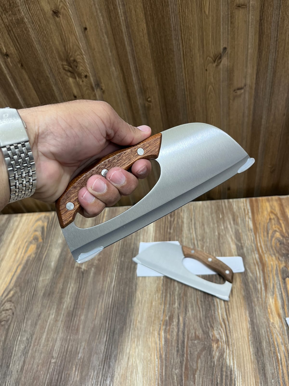 Heavy-Duty Stainless Steel Meat Cleaver with Wooden Handle - Professional Bone Chopper