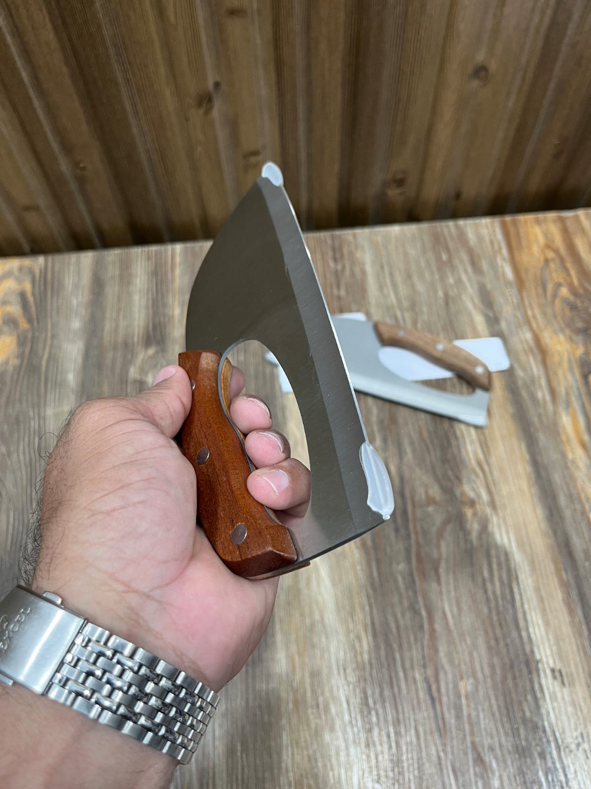 Heavy-Duty Stainless Steel Meat Cleaver with Wooden Handle - Professional Bone Chopper