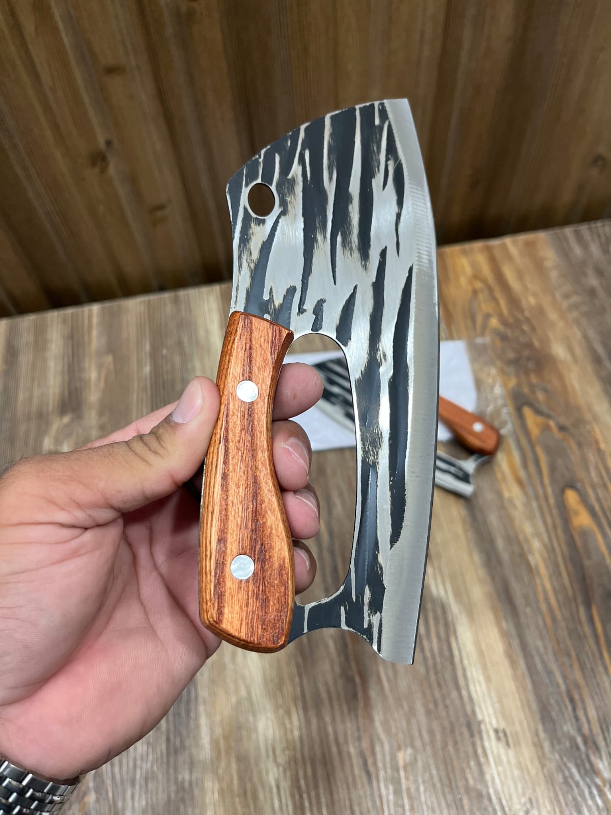 Yang Jiang Forged Damascus-Pattern Cleaver Knife Set (1 Pcs) - Wooden Handle