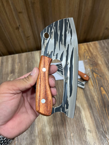 Yang Jiang Forged Damascus-Pattern Cleaver Knife Set (1 Pcs) - Wooden Handle