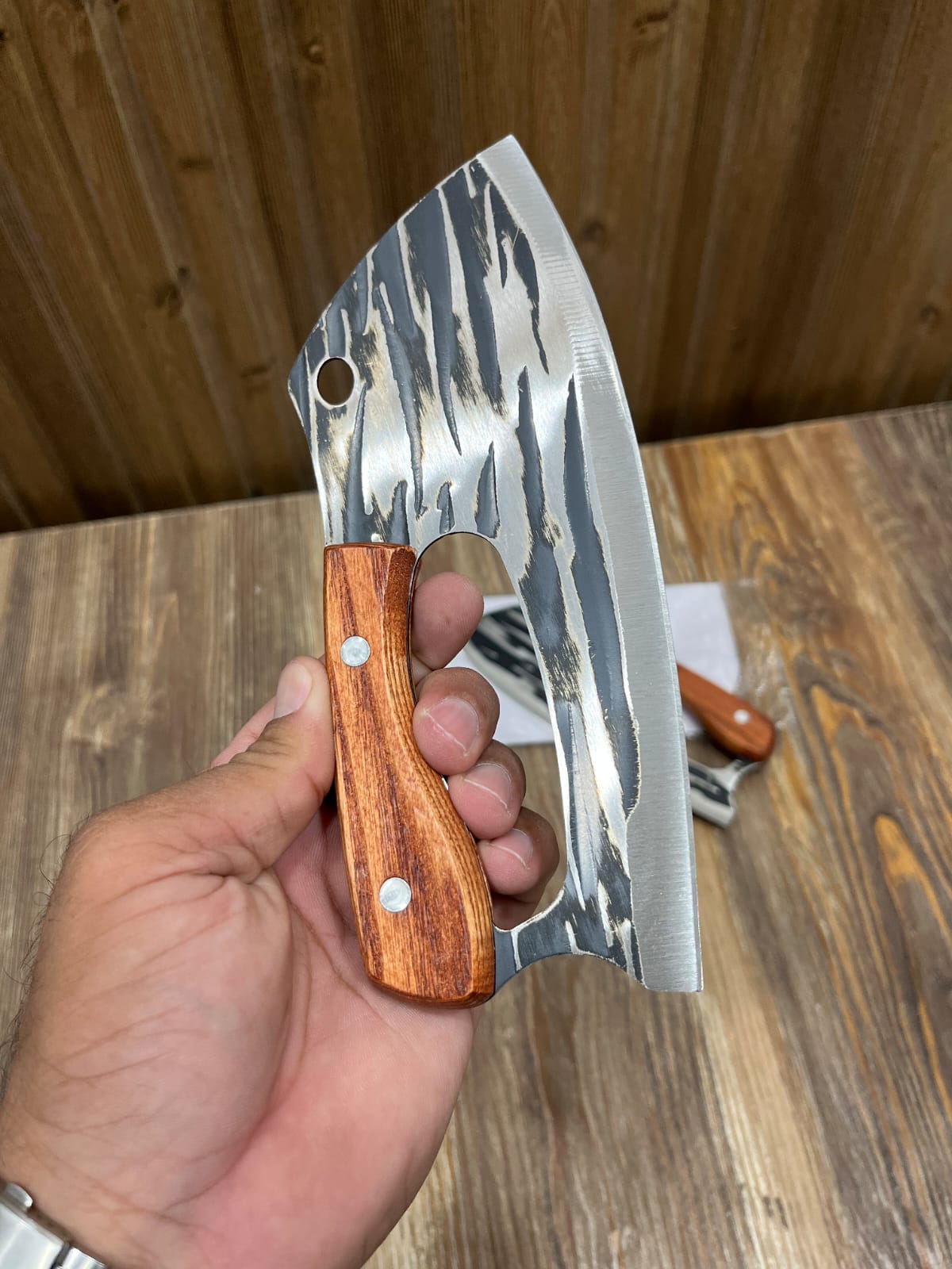 Yang Jiang Forged Damascus-Pattern Cleaver Knife Set (1 Pcs) - Wooden Handle