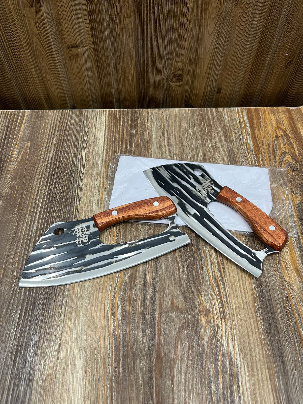 Yang Jiang Forged Damascus-Pattern Cleaver Knife Set (1 Pcs) - Wooden Handle