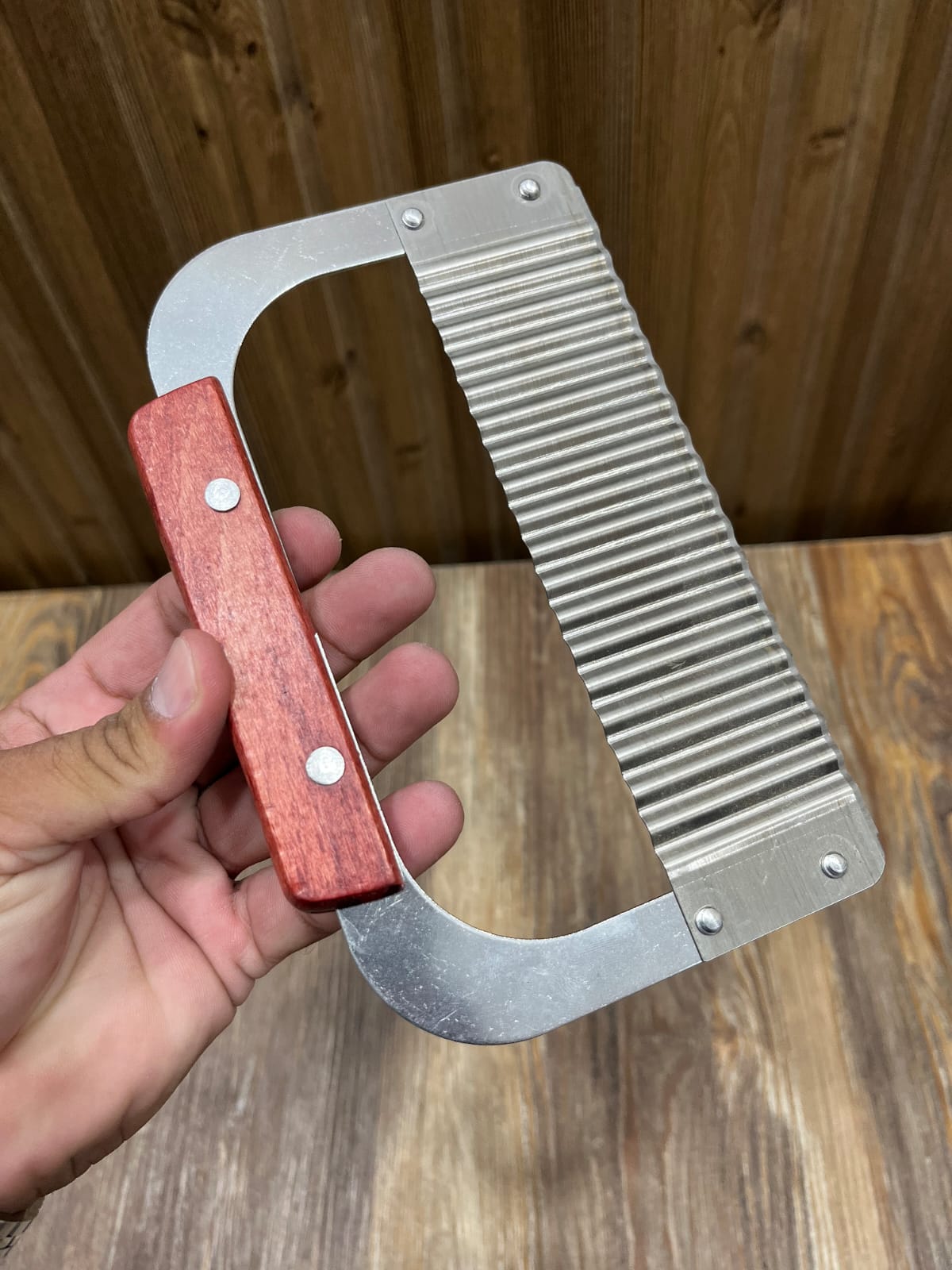 Loop-Frame Wavy Fries & Vegetable Cutter - Stainless Steel with Wooden Handle