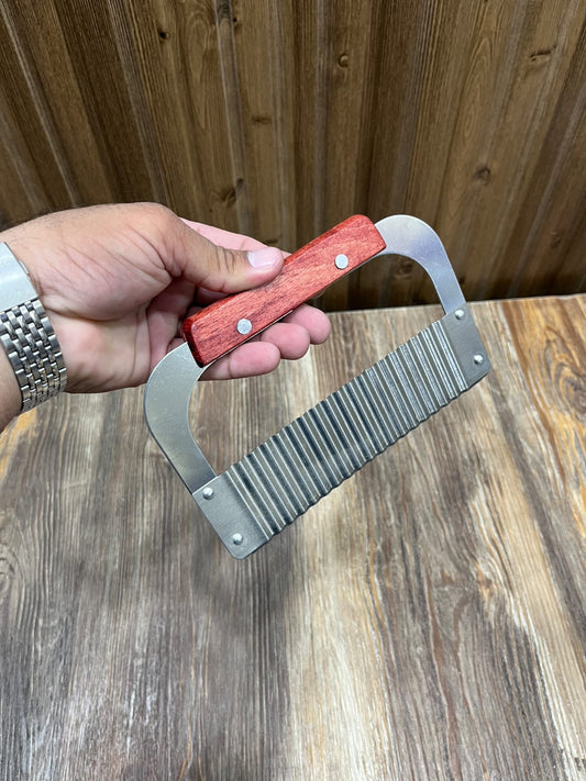 Loop-Frame Wavy Fries & Vegetable Cutter - Stainless Steel with Wooden Handle