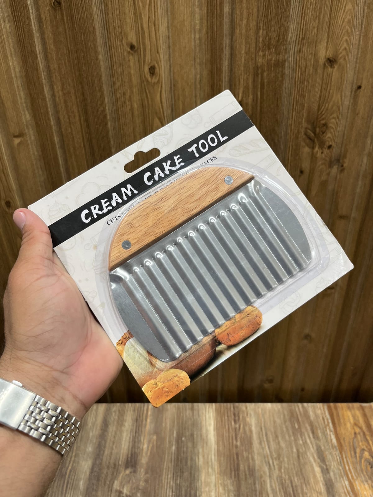 Wavy Crinkle Fries Cutter & Cake Decorating Comb - Stainless Steel Wooden Handle