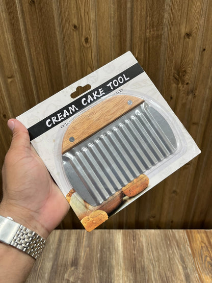 Wavy Crinkle Fries Cutter & Cake Decorating Comb - Stainless Steel Wooden Handle
