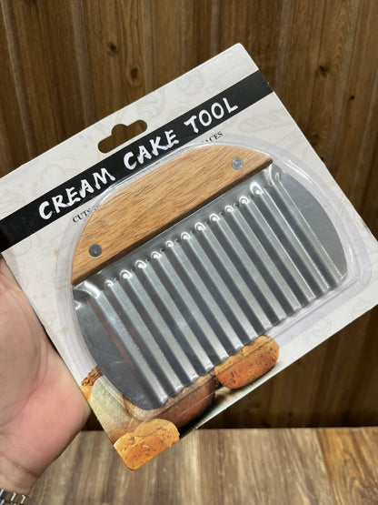 Wavy Crinkle Fries Cutter & Cake Decorating Comb - Stainless Steel Wooden Handle