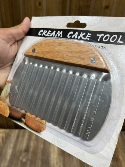 Wavy Crinkle Fries Cutter & Cake Decorating Comb - Stainless Steel Wooden Handle