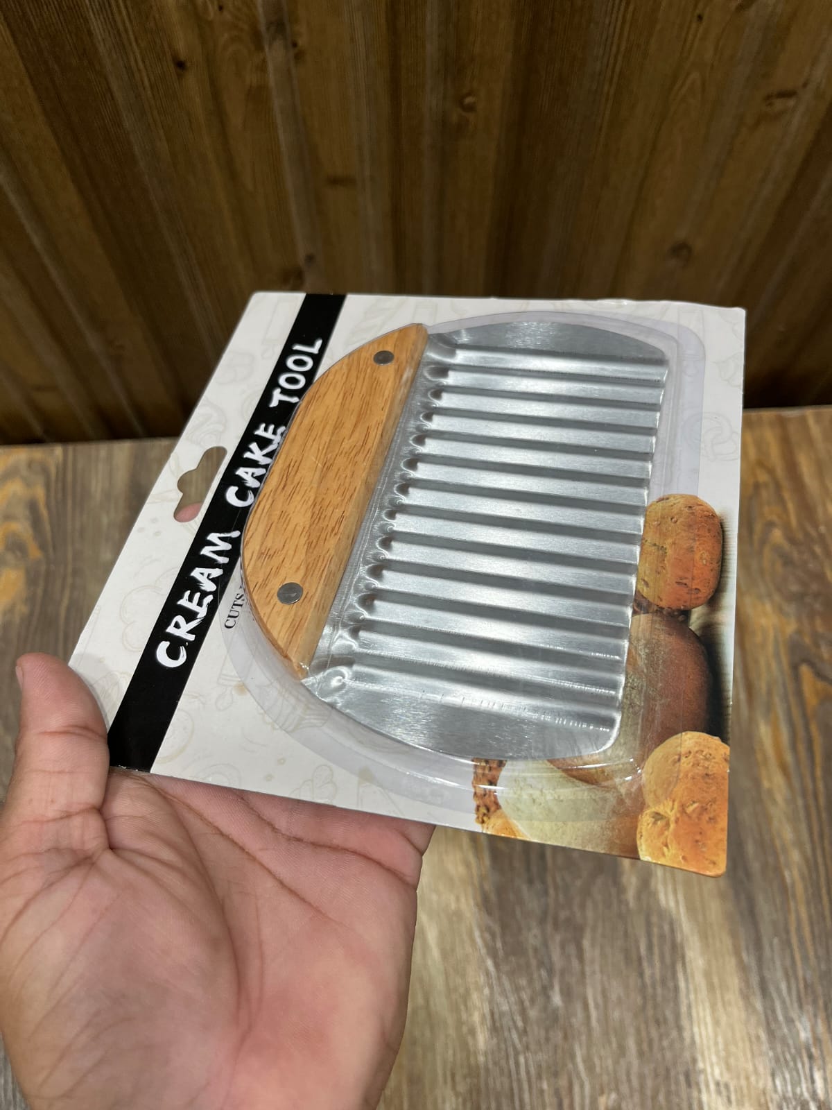 Wavy Crinkle Fries Cutter & Cake Decorating Comb - Stainless Steel Wooden Handle