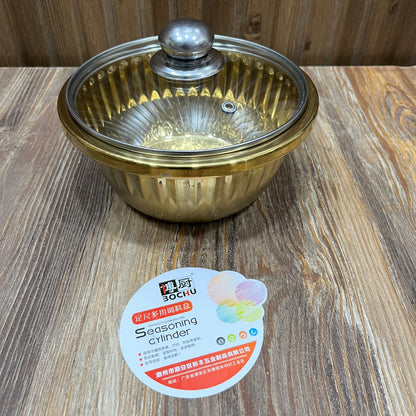 Bochu Gold Stainless Steel Multi-Use Bowl with Glass Lid