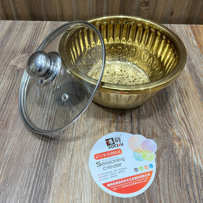 Bochu Gold Stainless Steel Multi-Use Bowl with Glass Lid
