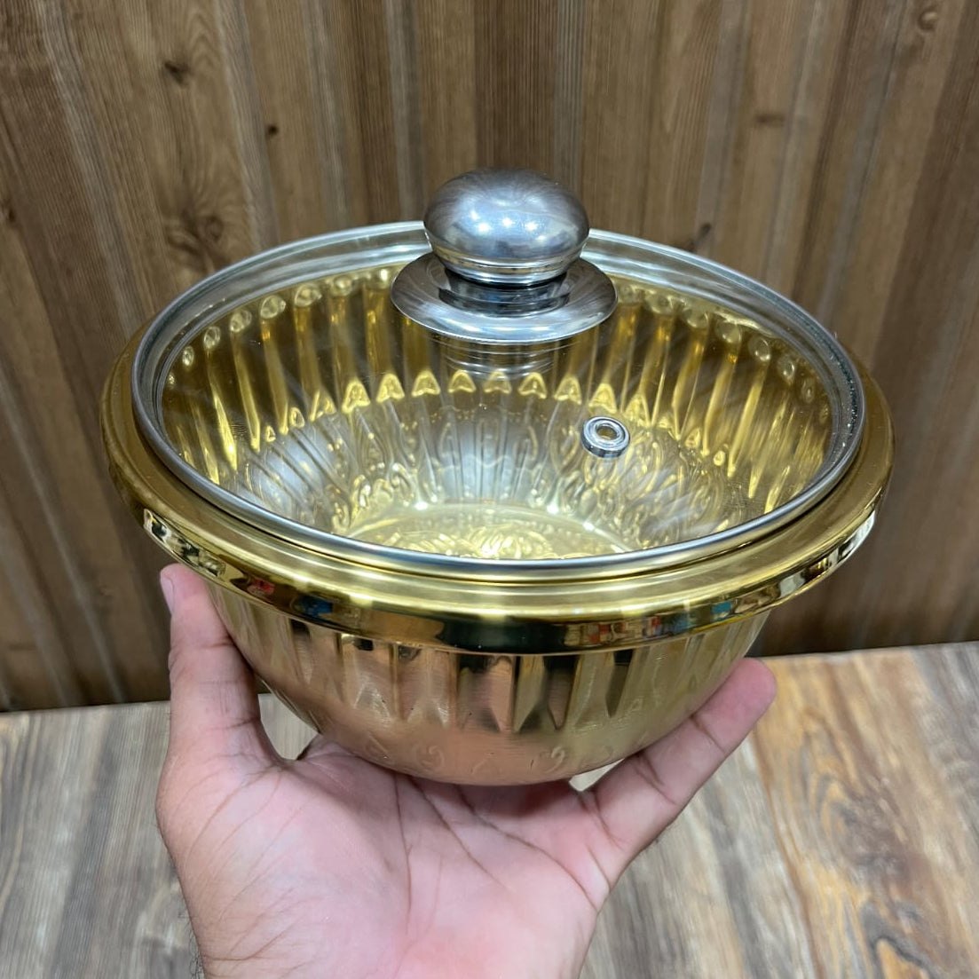 Bochu Gold Stainless Steel Multi-Use Bowl with Glass Lid