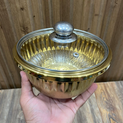 Bochu Gold Stainless Steel Multi-Use Bowl with Glass Lid