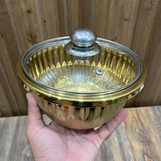 Bochu Gold Stainless Steel Multi-Use Bowl with Glass Lid