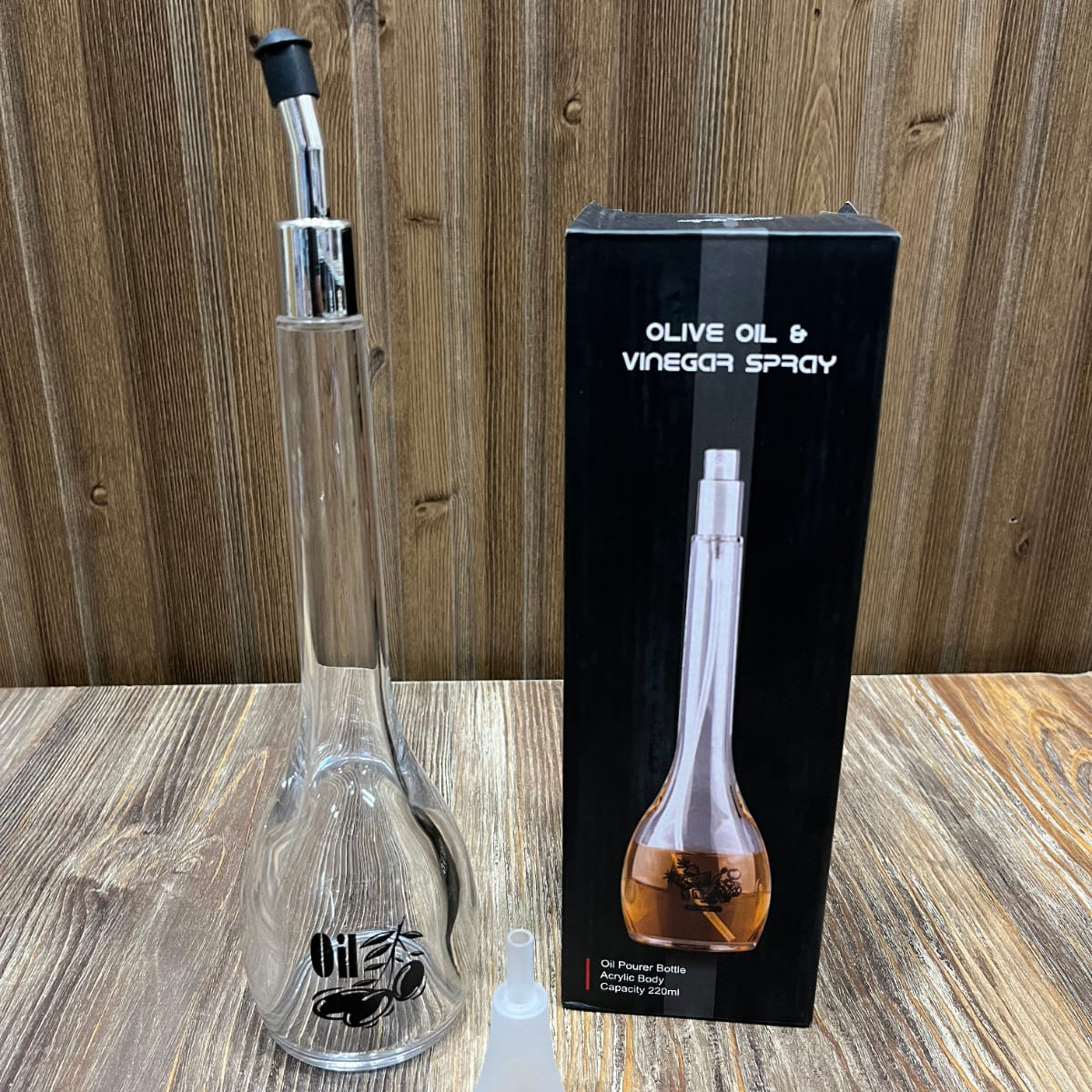 Olive Oil & Vinegar Glass Dispenser Bottle – 220ml with Funnel