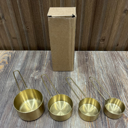Gold Stainless Steel Measuring Cups Set – 4 Piece with Ring Holder