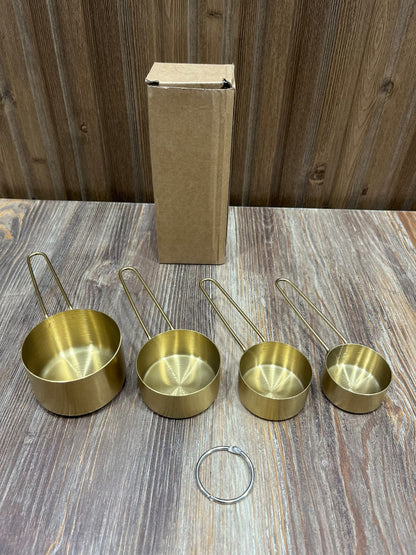 Gold Stainless Steel Measuring Cups Set – 4 Piece with Ring Holder