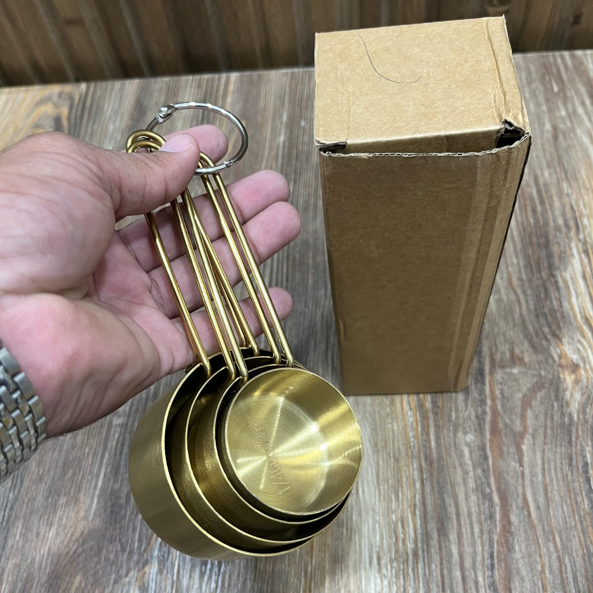 Gold Stainless Steel Measuring Cups Set – 4 Piece with Ring Holder