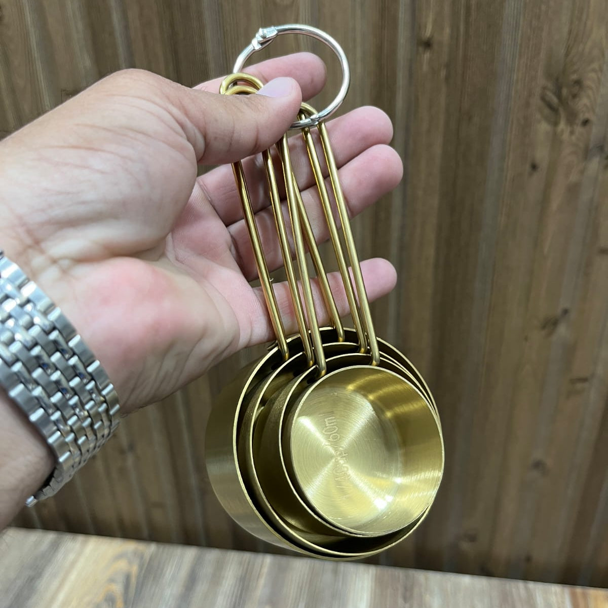Gold Stainless Steel Measuring Cups Set – 4 Piece with Ring Holder