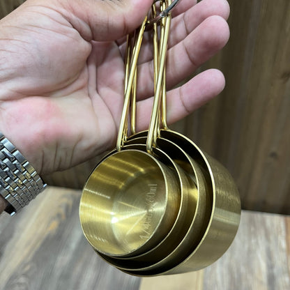 Gold Stainless Steel Measuring Cups Set – 4 Piece with Ring Holder