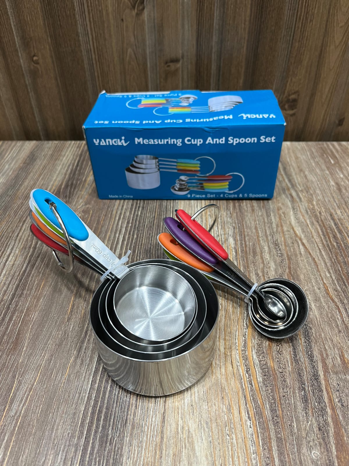 Yangli 9-Piece Stainless Steel Measuring Cups and Spoons Set with Colorful Silicone Handles