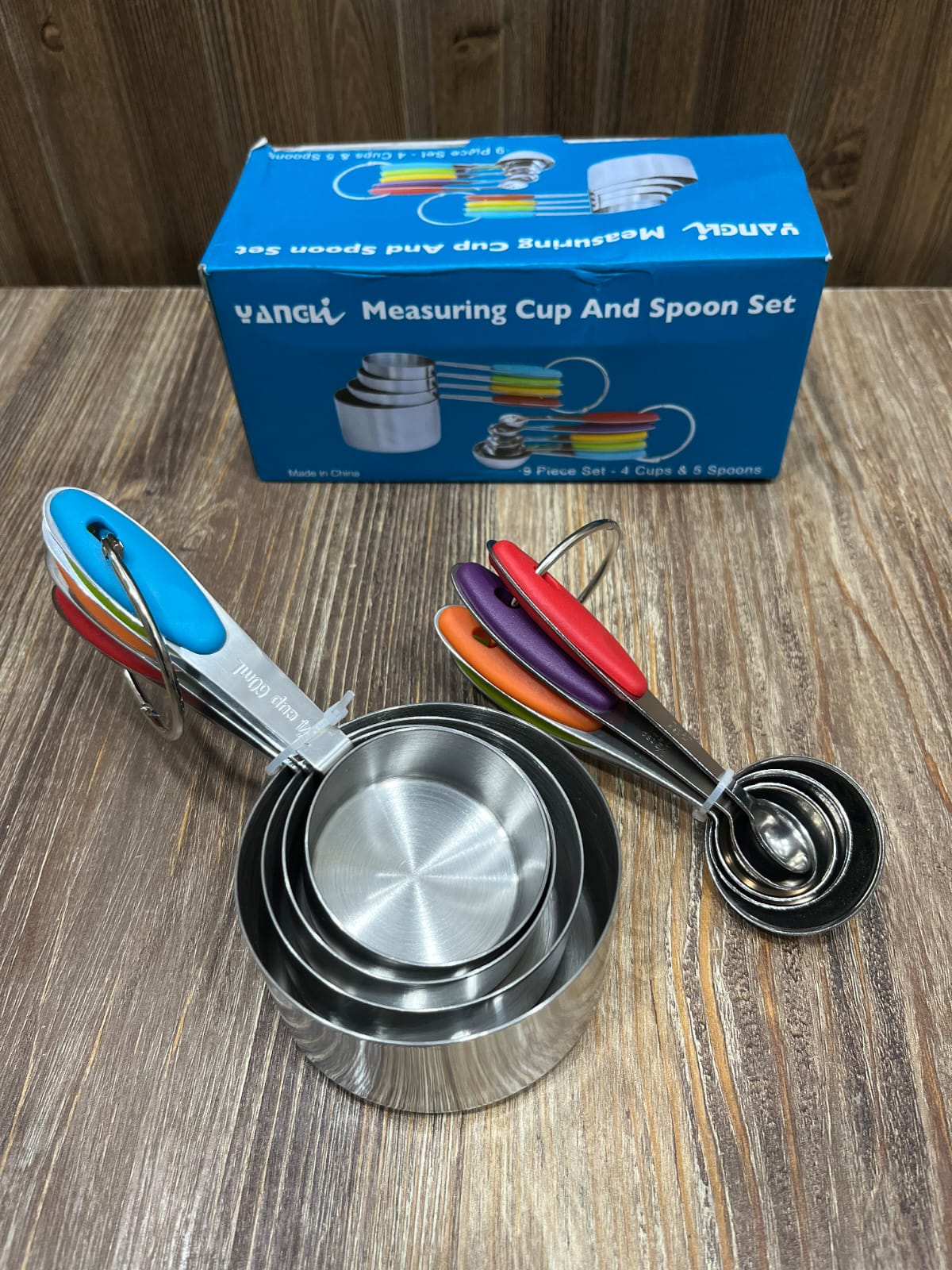 Yangli 9-Piece Stainless Steel Measuring Cups and Spoons Set with Colorful Silicone Handles