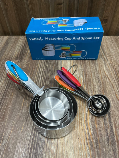 Yangli 9-Piece Stainless Steel Measuring Cups and Spoons Set with Colorful Silicone Handles