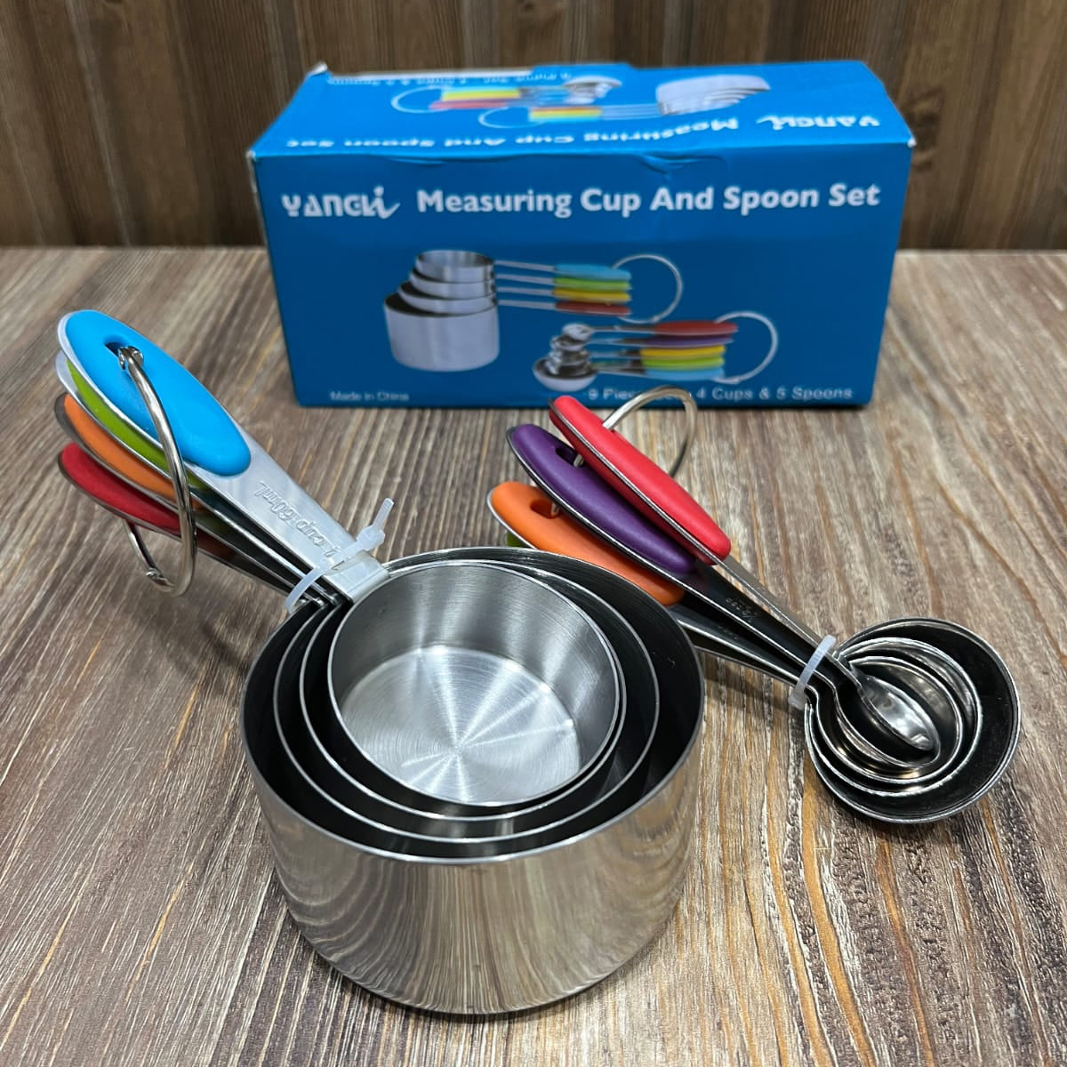 Yangli 9-Piece Stainless Steel Measuring Cups and Spoons Set with Colorful Silicone Handles