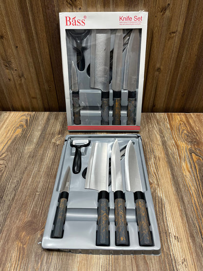 Bass 8-Piece Stainless Steel Knife Set with Scissors & Peeler