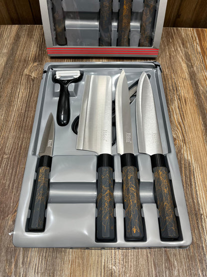 Bass 8-Piece Stainless Steel Knife Set with Scissors & Peeler