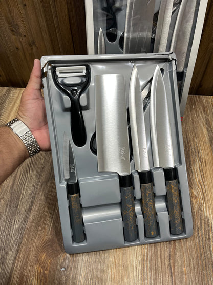 Bass 8-Piece Stainless Steel Knife Set with Scissors & Peeler
