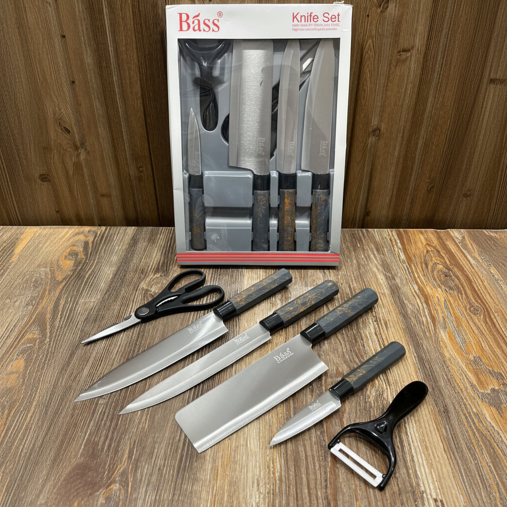 Bass 8-Piece Stainless Steel Knife Set with Scissors & Peeler