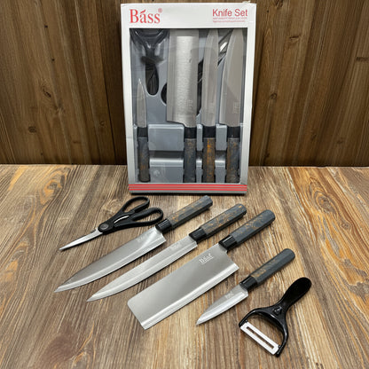 Bass 8-Piece Stainless Steel Knife Set with Scissors & Peeler