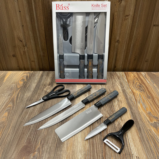 Bass 8-Piece Stainless Steel Knife Set with Scissors & Peeler