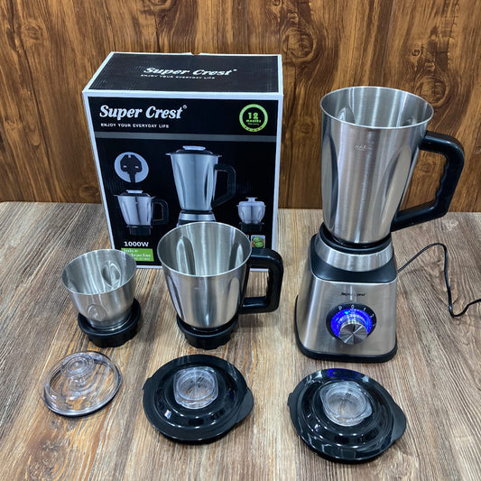 Super Crest 1000W Juice Extractor & Grinder – 3-in-1 Blender Set with Stainless Steel Jars