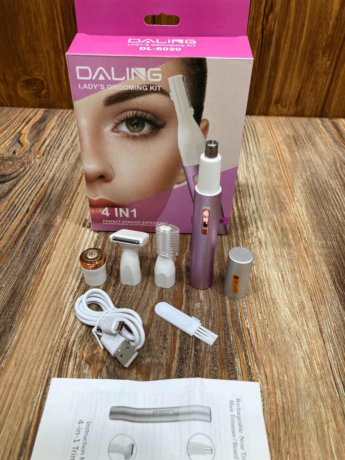 Daling 4 in 1 Lady's Grooming Kit DL-6020 Rechargeable Eyebrow, Nose, Facial Hair Trimmer & Shaver for Women