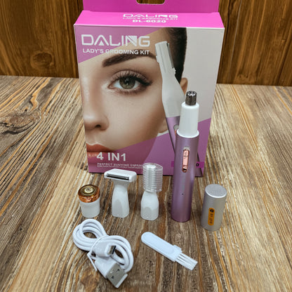 Daling 4 in 1 Lady's Grooming Kit DL-6020 Rechargeable Eyebrow, Nose, Facial Hair Trimmer & Shaver for Women