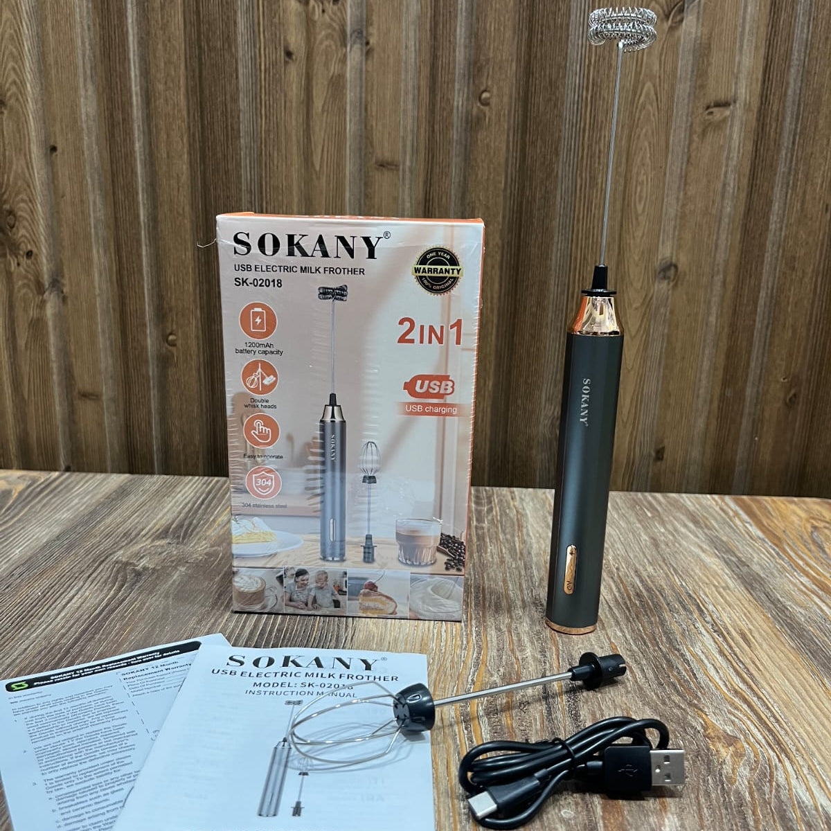 Sokany SK-02018 2-in-1 USB Rechargeable Electric Milk Frother &amp; Whisk – 1200mAh