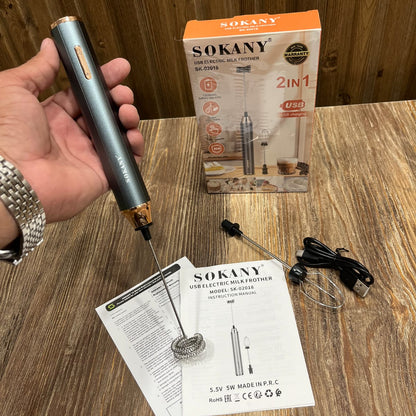 Sokany SK-02018 2-in-1 USB Rechargeable Electric Milk Frother &amp; Whisk – 1200mAh