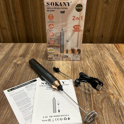 Sokany SK-02018 2-in-1 USB Rechargeable Electric Milk Frother &amp; Whisk – 1200mAh