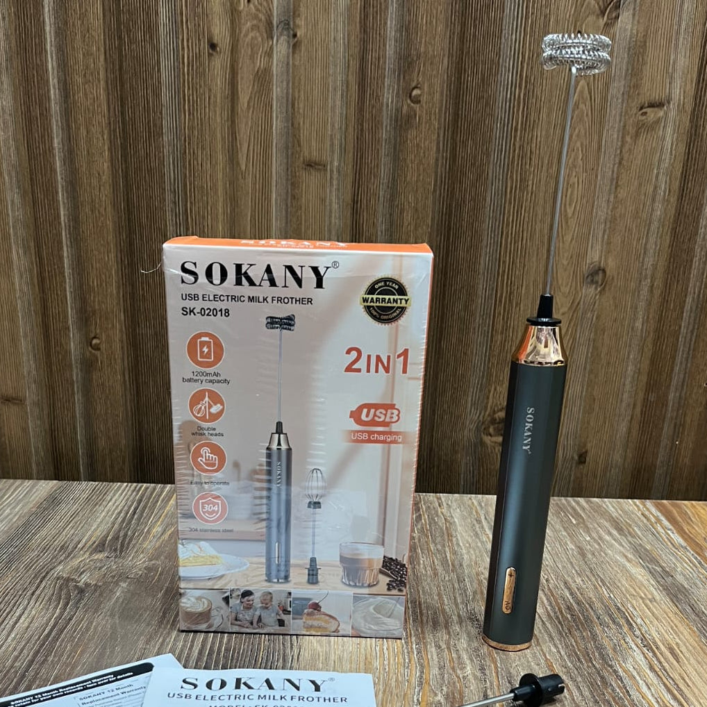 Sokany SK-02018 2-in-1 USB Rechargeable Electric Milk Frother &amp; Whisk – 1200mAh